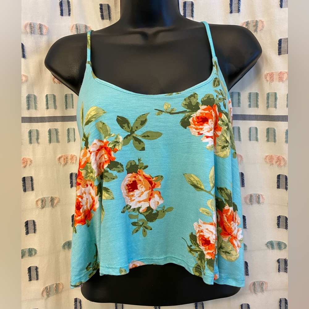 Blue Floral Cropped Tank